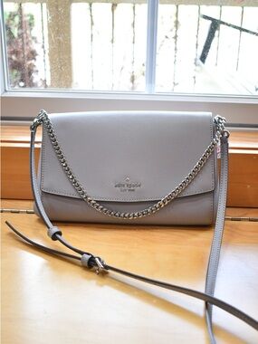 kate spade Light Gray Leather Chain Crossbody Bag
